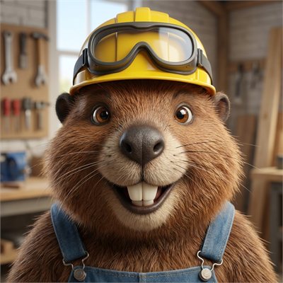 Close-up portrait of Speedy the beaver, Speedy Sliding Door Repair mascot
